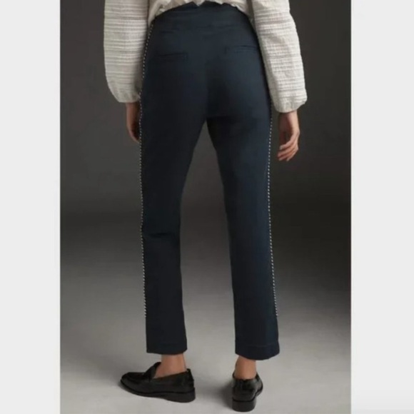 Anthropologie Matador Floral Embroidered Cropped Pants Navy Blue Sz 0P - Picture 3 of 10